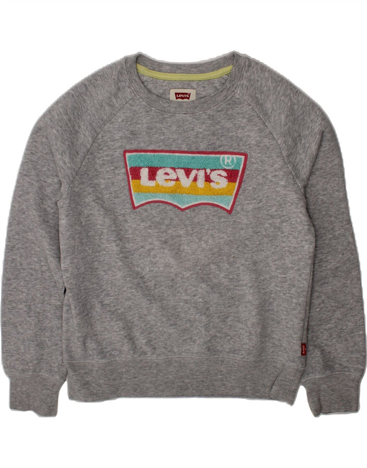 LEVI'S Girls Graphic Sweatshirt Jumper 9-10 Years Grey Cotton Vintage Levi's and Second-Hand Levi's from Messina Hembry 