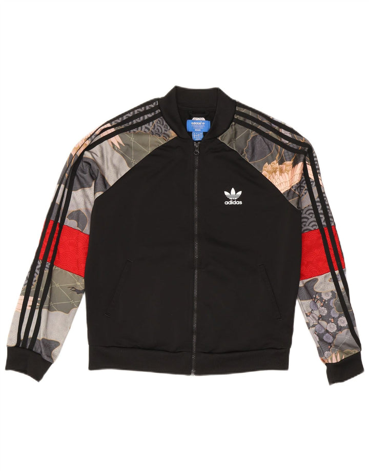 Adidas Womens Tracksuit Top Jacket UK 12 Médio Preto Patchwork