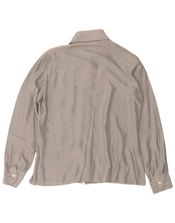 Blusa feminina VINTAGE Reino Unido 12 seda cinza médio