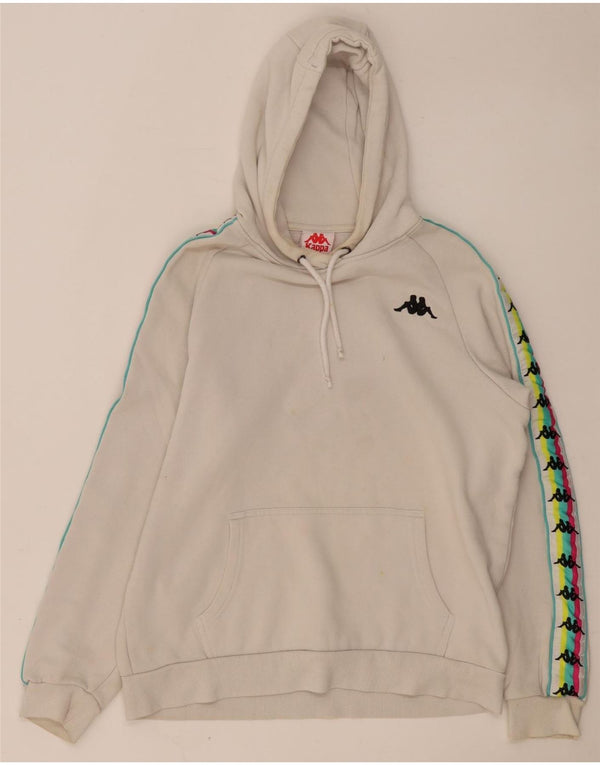 Suéter com capuz gráfico feminino Kappa UK 14 algodão colorblock cinza médio