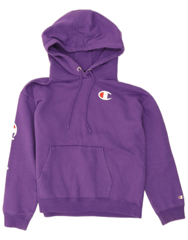 CHAMPION Suéter feminino com capuz grande e gráfico Reino Unido 14 algodão roxo médio
