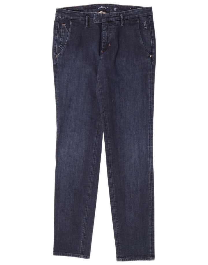 Calça jeans feminina Jeckerson W33 L33 azul marinho algodão