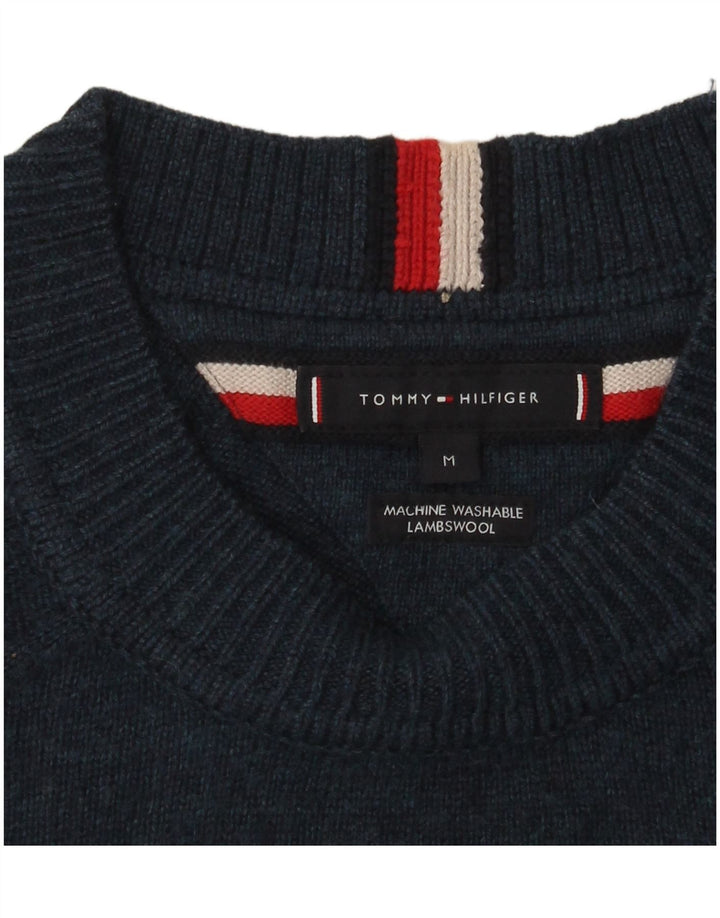 Tommy Hilfiger Suéter masculino com gola redonda, lã de cordeiro azul marinho médio