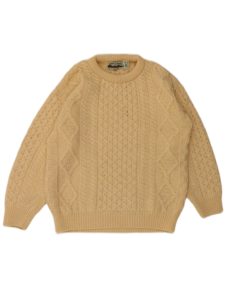 Suéter masculino arancrafts com gola redonda, lã bege médio