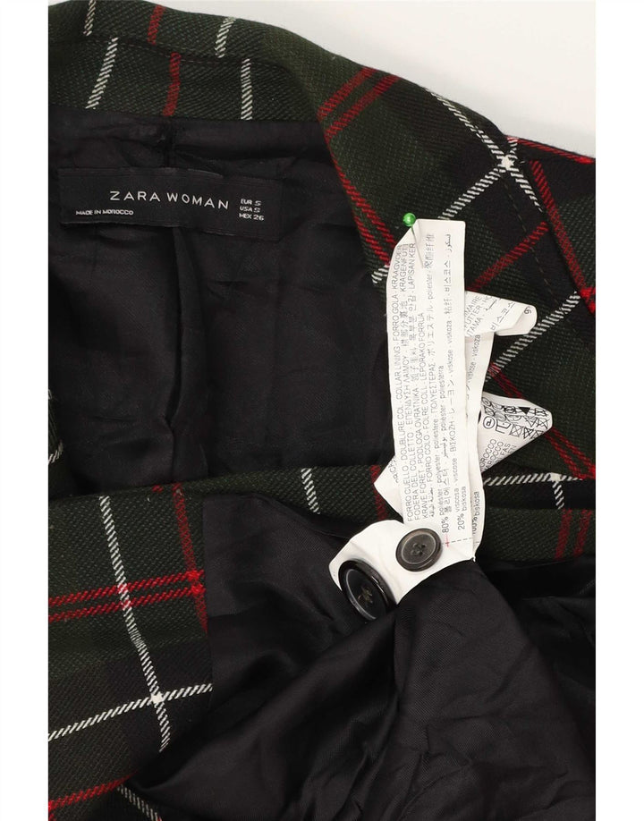 Zara Jaqueta blazer feminina oversized com peito duplo UK 10 pequena xadrez verde