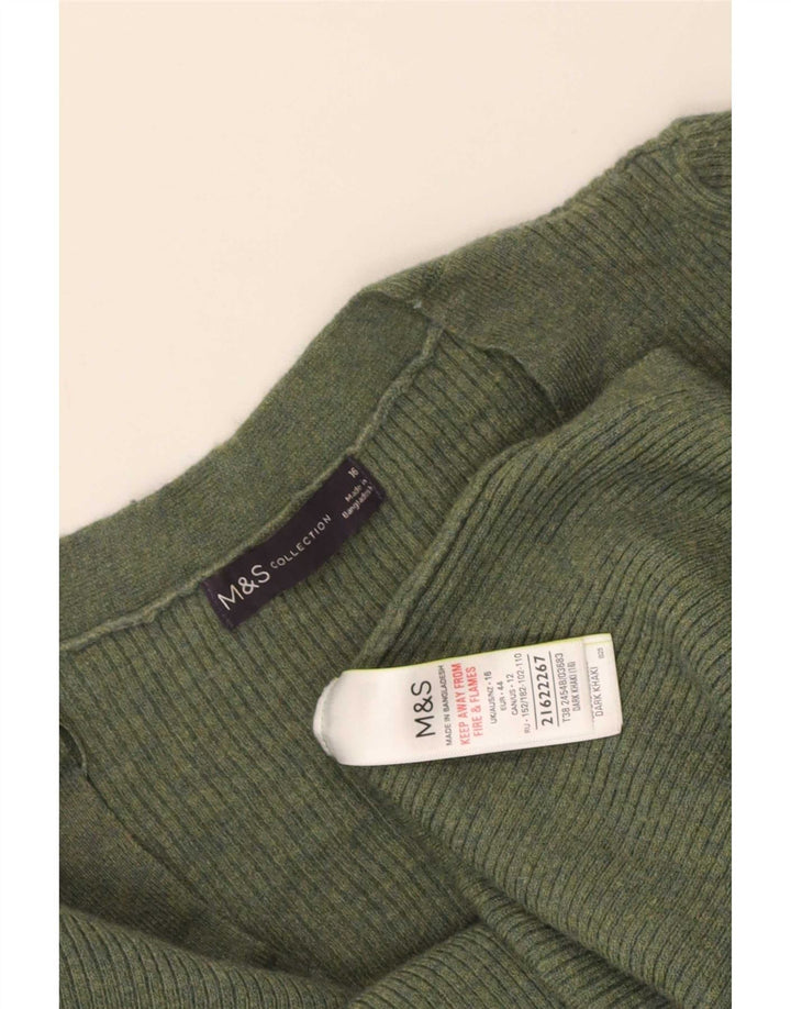 Suéter feminino Marks & Spencer com decote em V Reino Unido 16 grande poliéster cáqui