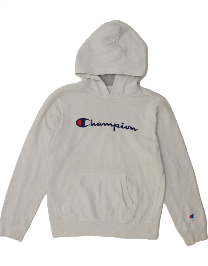 CHAMPION Womens Graphic Hoodie Jumper UK 18 XL White Cotton Vintage Champion and Second-Hand Champion from Messina Hembry 