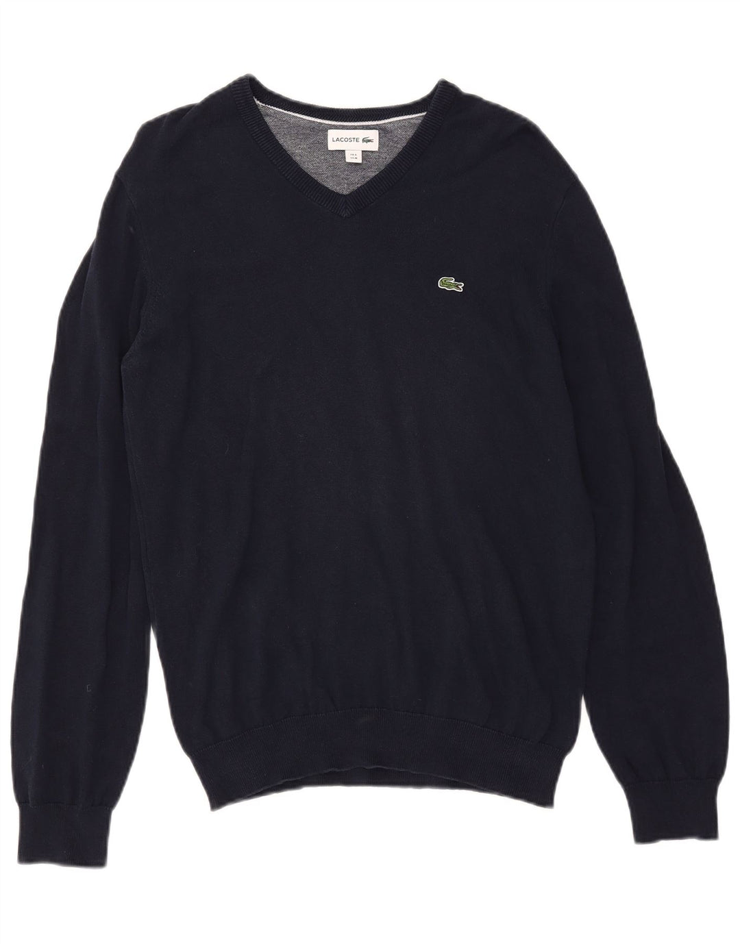 Suéter masculino LACOSTE com decote em V tamanho 4 médio azul marinho algodão