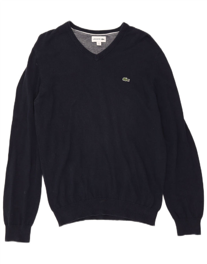 Suéter masculino LACOSTE com decote em V tamanho 4 médio azul marinho algodão
