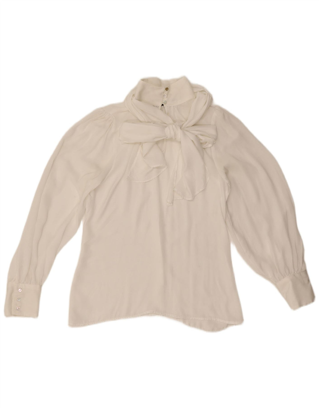 Blusa feminina Zara com gravata borboleta manga comprida UK 6 XS poliéster branco