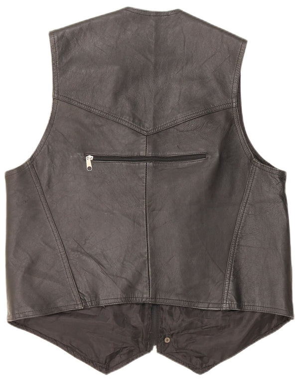Colete utilitário de couro masculino vintage UK 40 grande preto