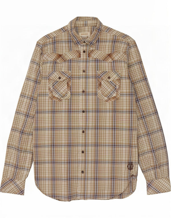 Diesel Camisa Masculina Grande Xadrez Bege