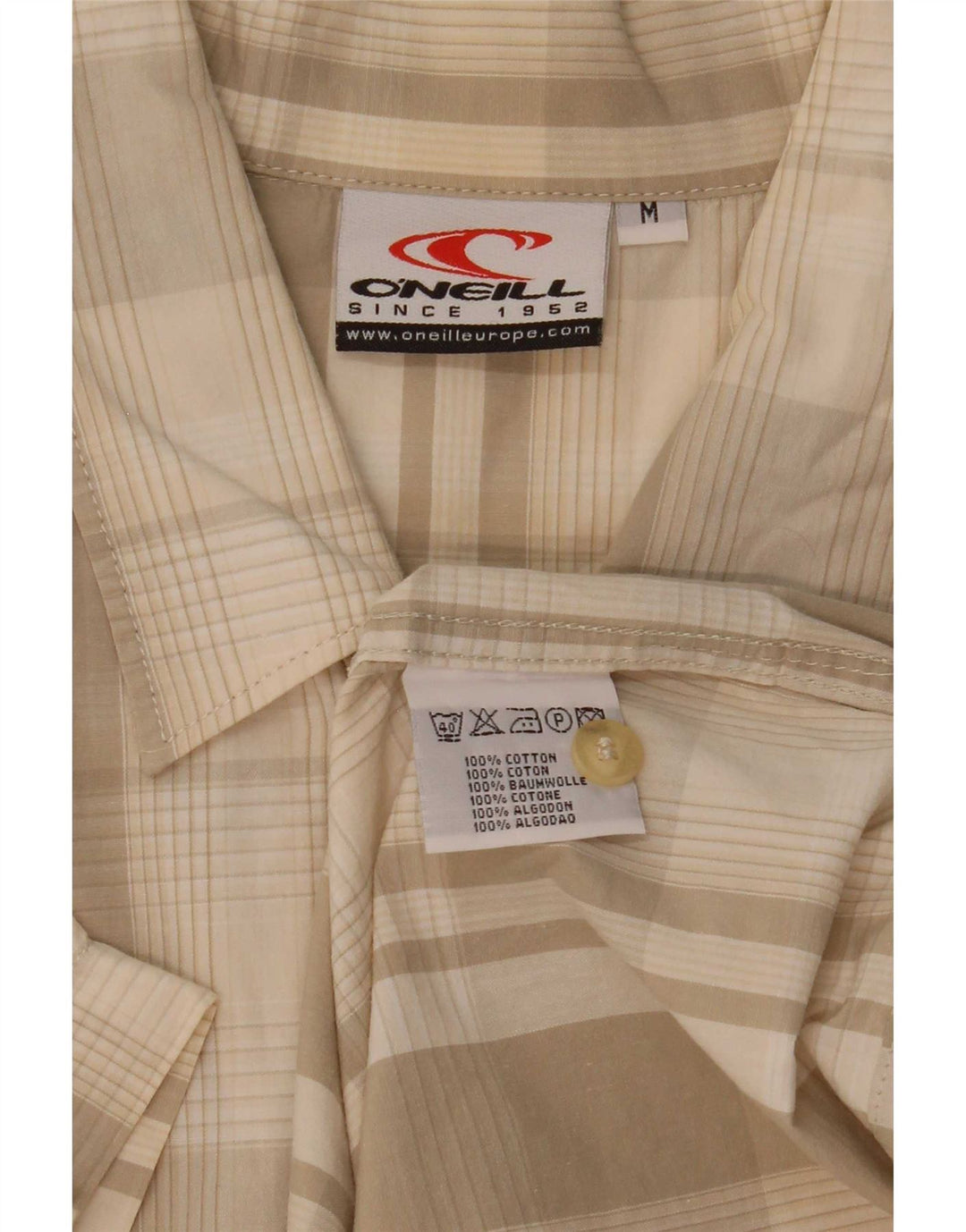 Camisa masculina de manga curta O'Neill de algodão xadrez bege médio