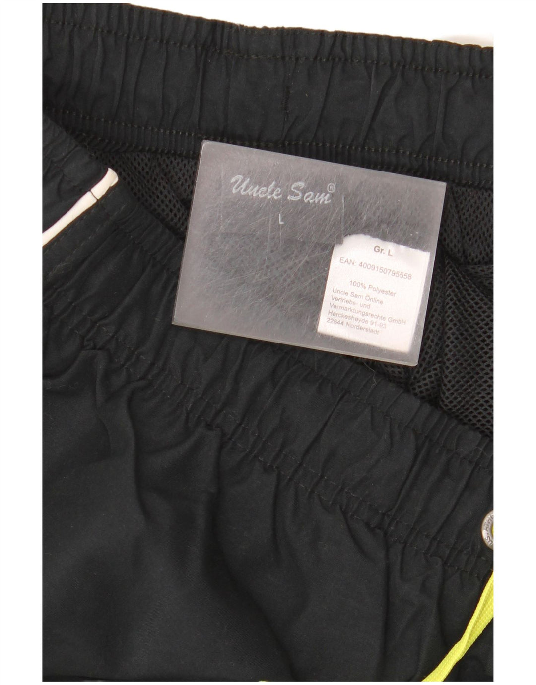 Calça de treino masculina Tio Sam com estampa gráfica grande de poliéster preto