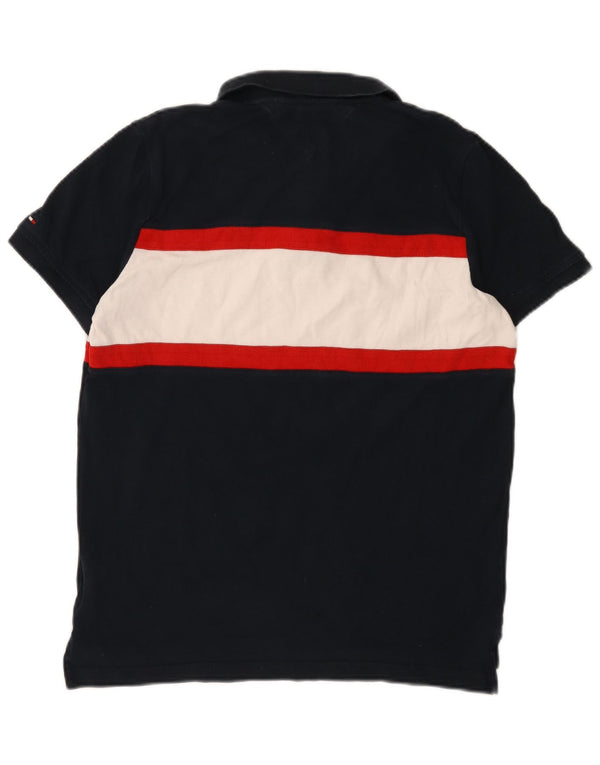 Camisa polo masculina Tommy Hilfiger Slim Fit grande algodão colorblock azul marinho