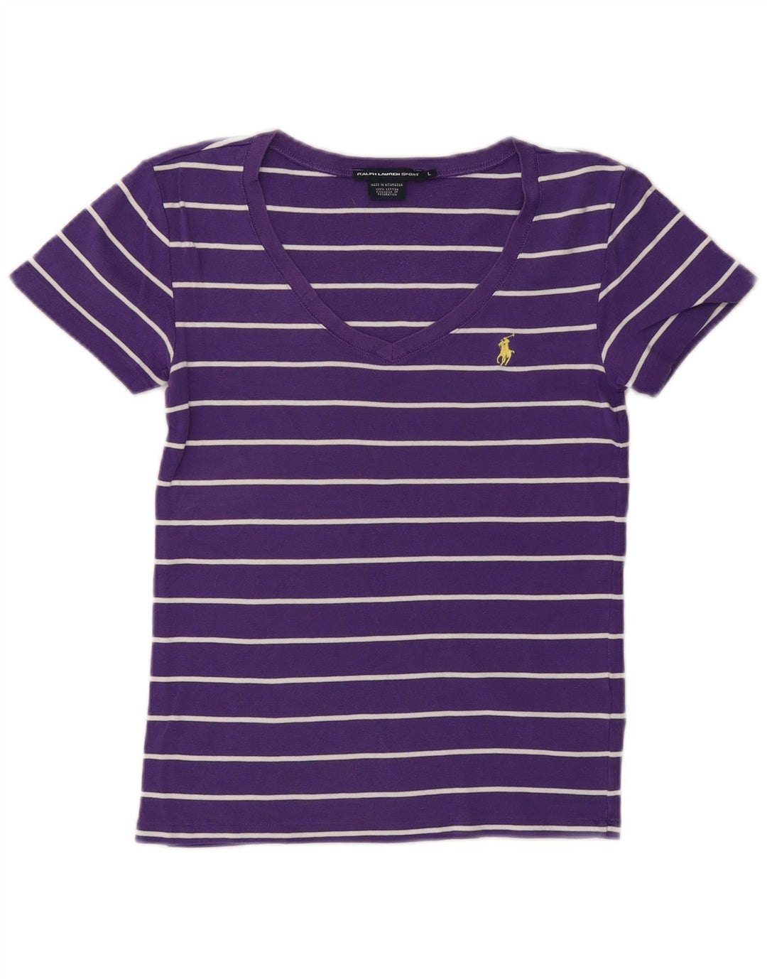 Camiseta feminina RALPH LAUREN UK 14 grande algodão listrado roxo