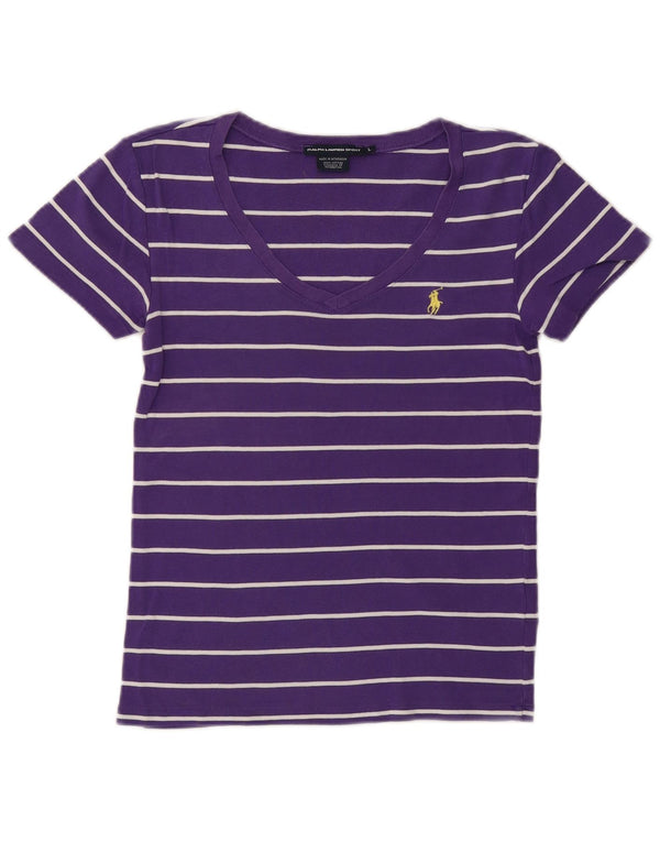 Camiseta feminina RALPH LAUREN UK 14 grande algodão listrado roxo