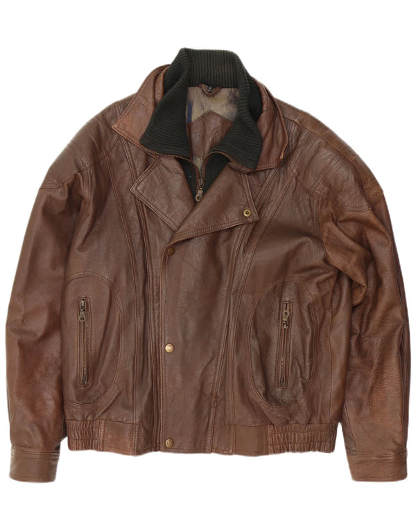 Jaqueta de couro masculina VINTAGE solta ajuste Reino Unido 34 XS couro marrom