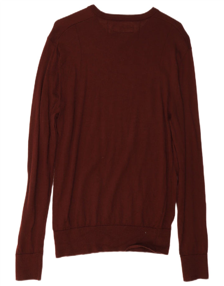 Suéter masculino All Saints com gola redonda, lã Merino médio Borgonha