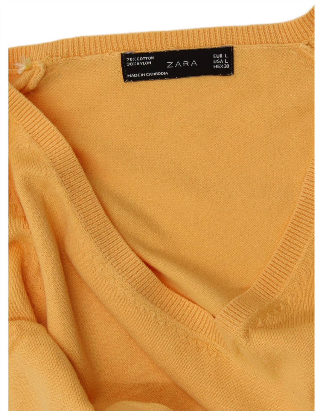 Suéter feminino ZARA com decote em V Reino Unido 14 grande algodão amarelo