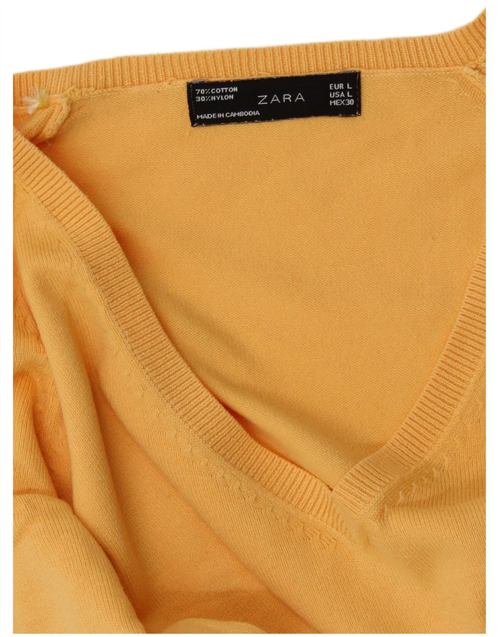 Suéter feminino ZARA com decote em V Reino Unido 14 grande algodão amarelo