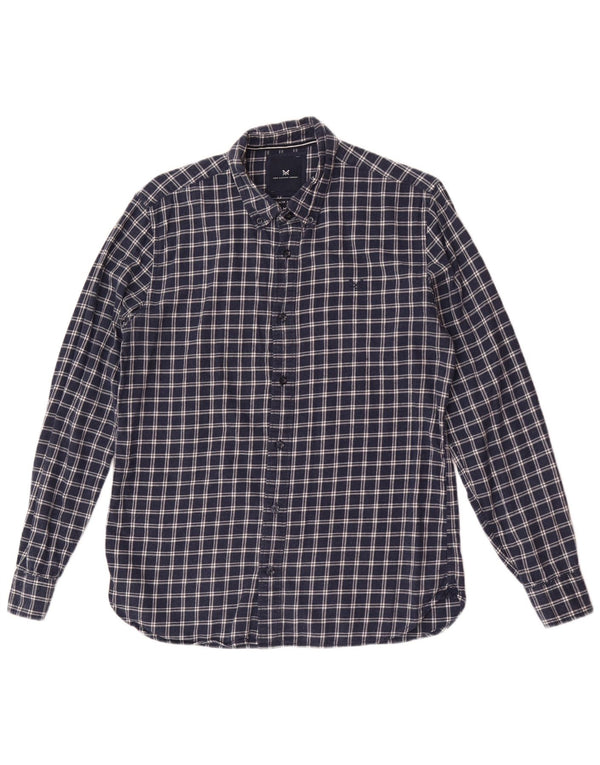 Camisa masculina de flanela slim fit da Crew Clothing, algodão xadrez médio azul marinho