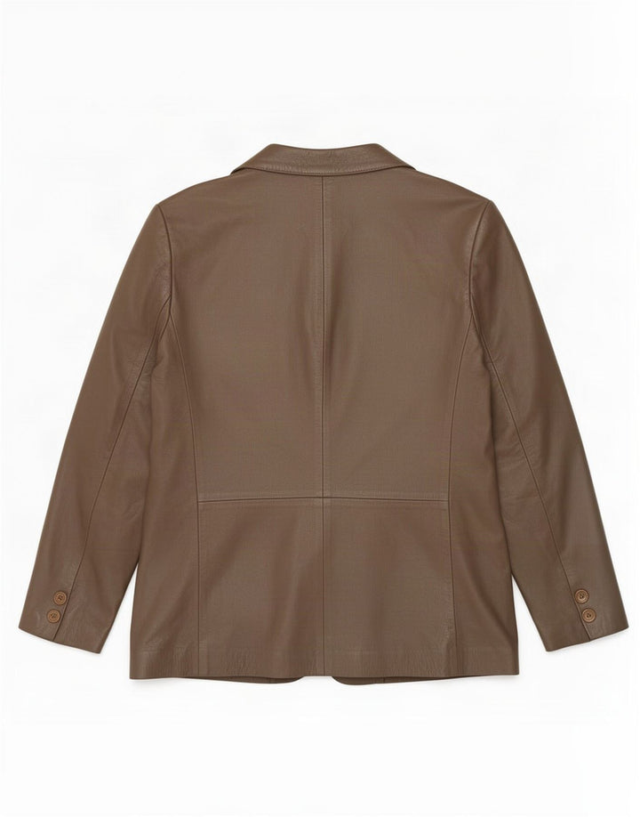 Jaqueta blazer feminina vintage de couro com peito duplo IT 50 XL marrom