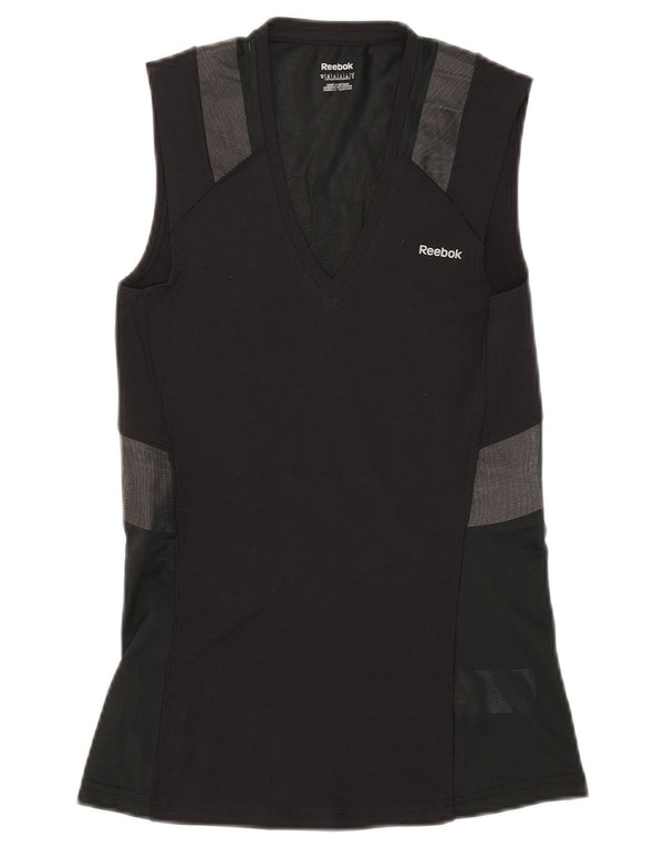 Reebok Womens Vest Top UK 12/14 Médio Preto Colorblock Algodão