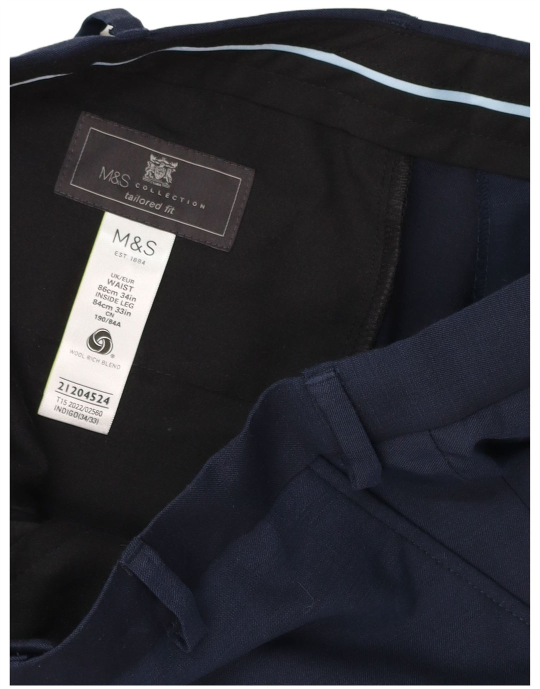 Calça masculina de terno reto Marks & Spencer W34 L33 azul