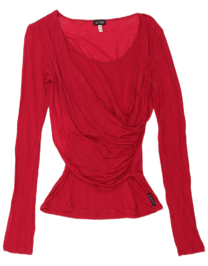Blusa feminina de manga comprida Armani Jeans Top UK 12 vermelho médio