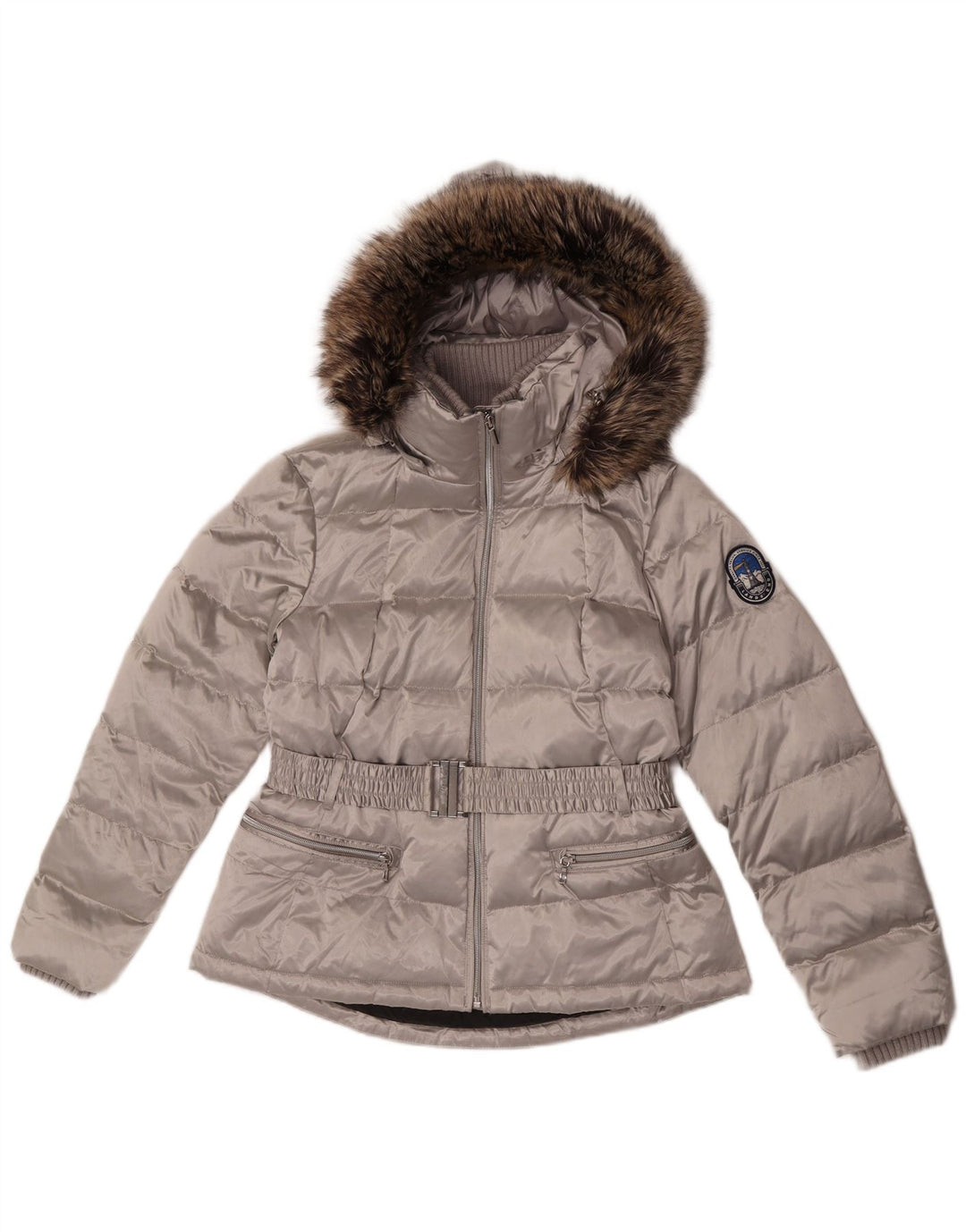 Jaqueta feminina Lands End acolchoada com capuz pequena UK 10 poliéster prateado pequeno