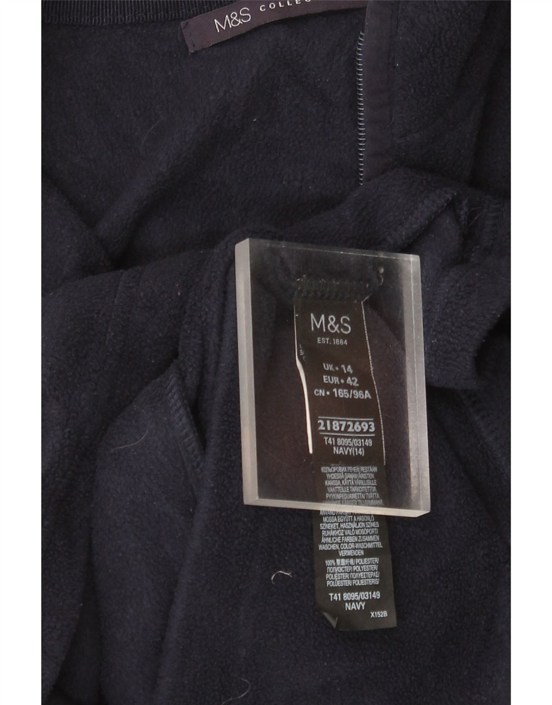 Jaqueta de lã feminina Marks & Spencer Reino Unido 14 grande poliéster azul marinho