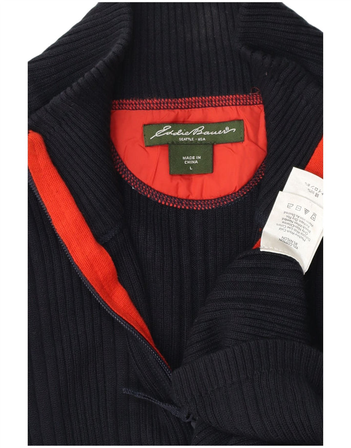EDDIE BAUER Suéter cardigã masculino grande algodão azul marinho