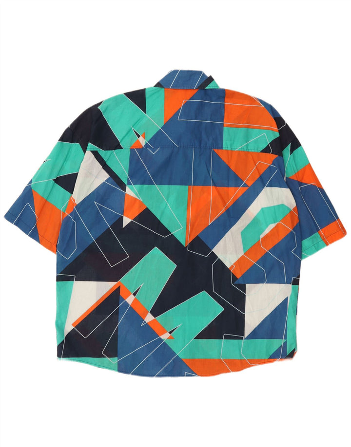Mavi Camisa masculina gráfica de manga curta grande algodão geométrico multicolorido