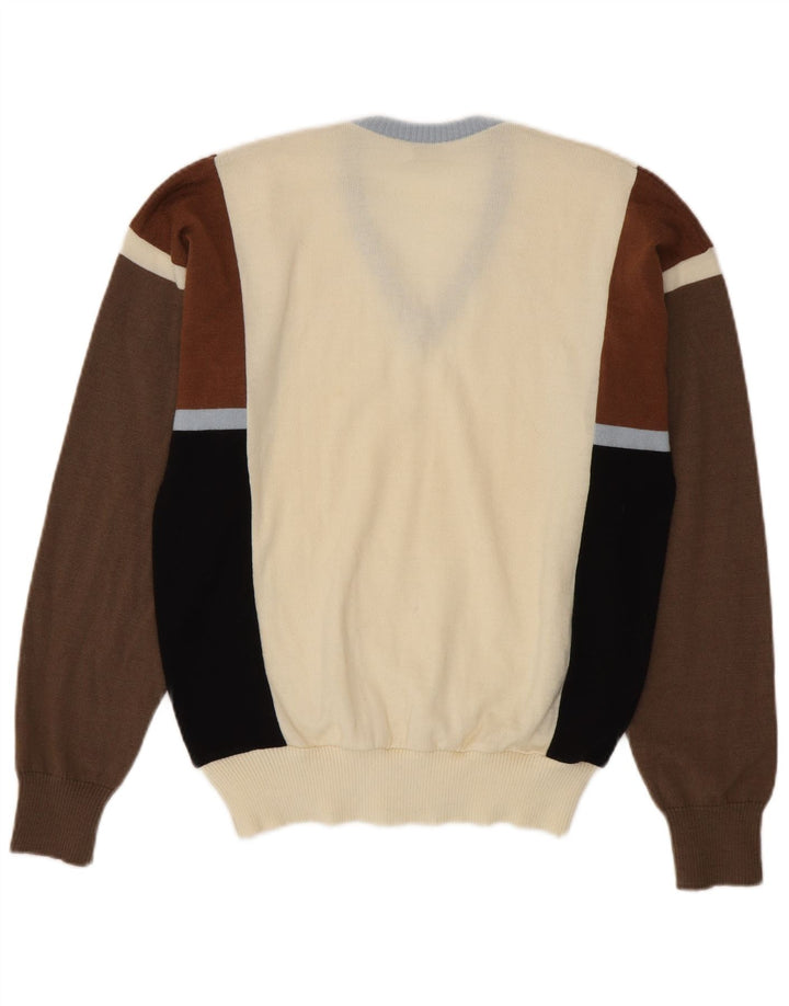 Suéter masculino VINTAGE com decote em V IT 50 bloco colorido médio multicolorido