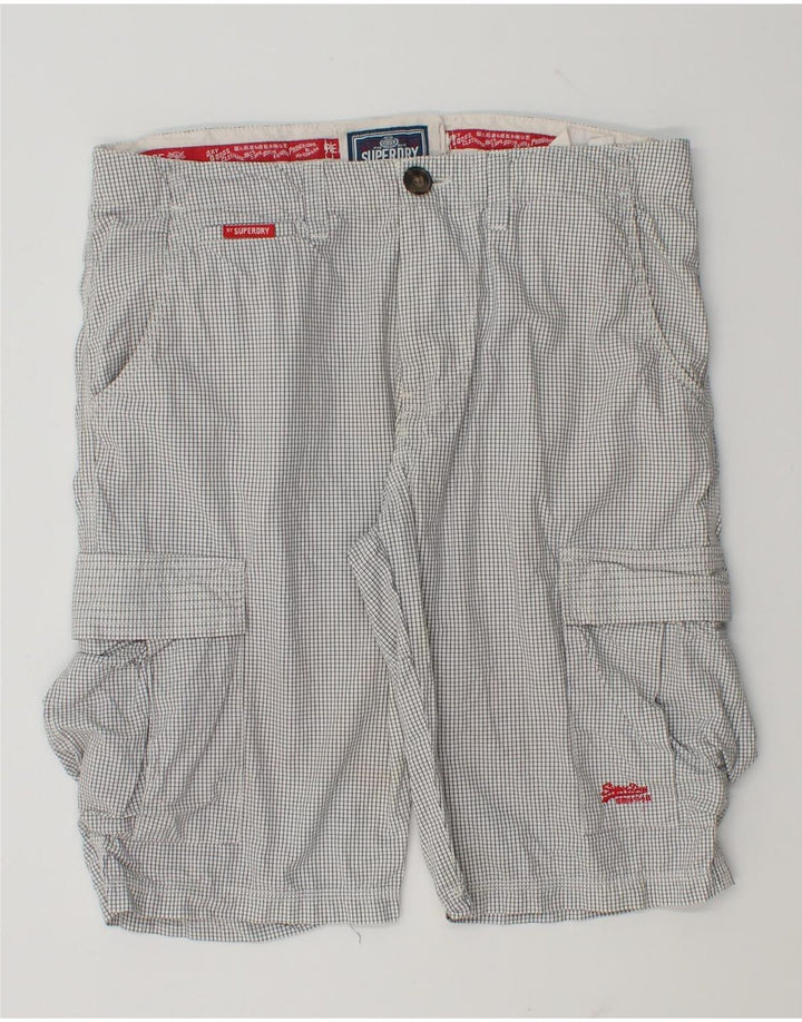 Superdry Mens Cargo Shorts Grande W36 Algodão Gingham Branco