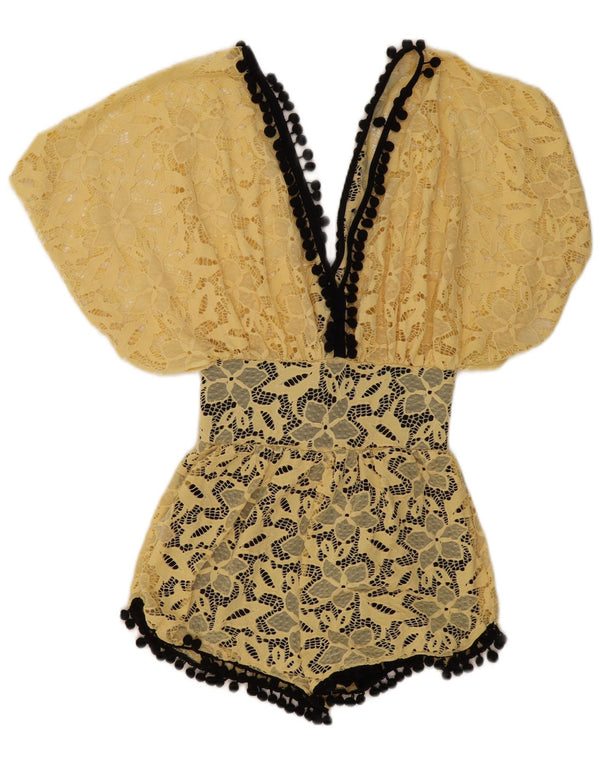 Macacão feminino vintage de renda UK 12 amarelo médio