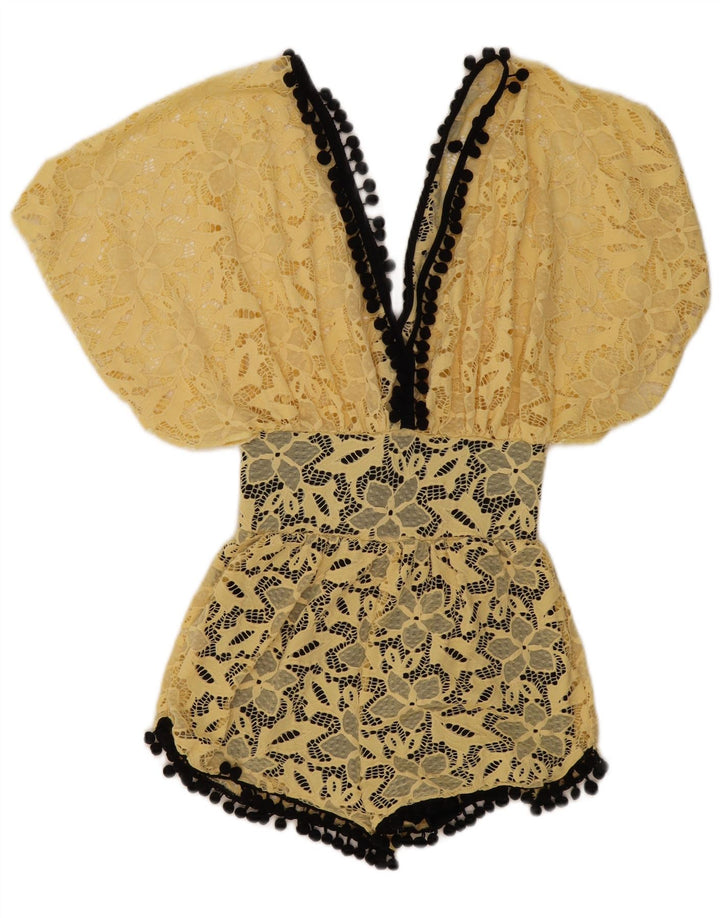 Macacão feminino vintage de renda UK 12 amarelo médio