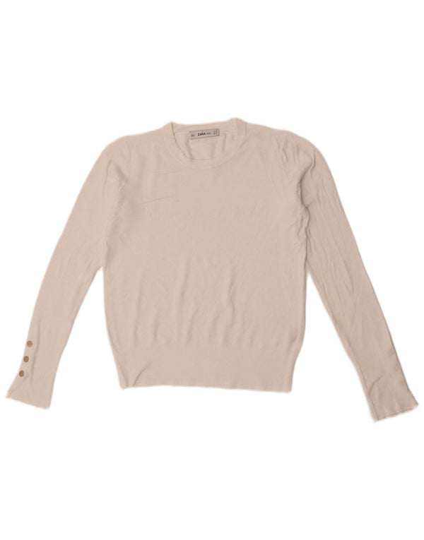 Zara Suéter feminino cropped com gola redonda Reino Unido 10 pequeno branco