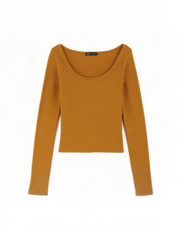 Zara Top curto feminino manga comprida UK 4 XS algodão marrom