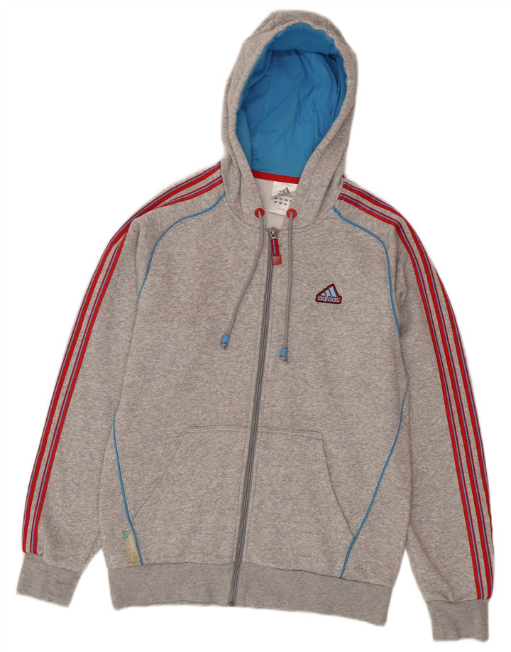 Adidas masculino zip moletom com capuz médio algodão cinza