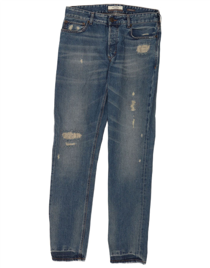 Calça jeans slim masculina Fat Face desgastada W32 L33 algodão azul