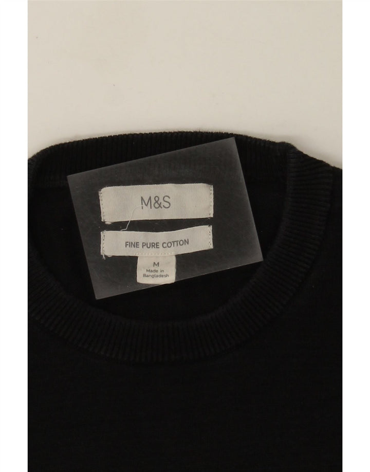 Suéter feminino Marks & Spencer com gola redonda, algodão preto médio