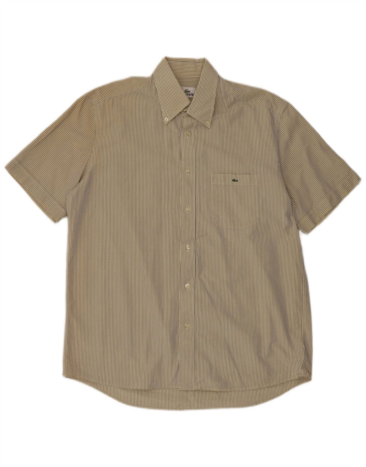 Lacoste Camisa masculina de manga curta tamanho 42 grande algodão xadrez amarelo