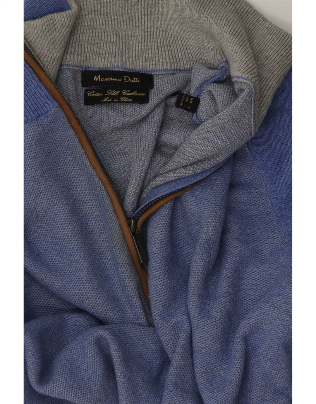 Suéter masculino Massimo Dutti com zíper e gola alta de algodão azul