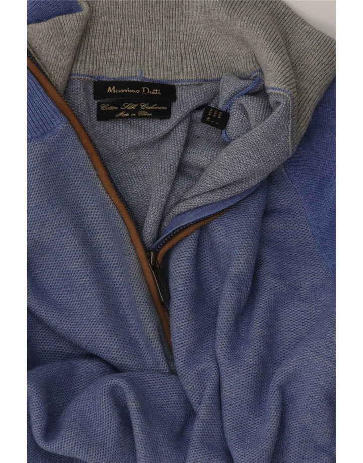 Suéter masculino Massimo Dutti com zíper e gola alta de algodão azul