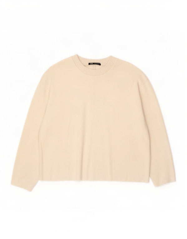 Top feminino Zara manga comprida UK 16 grande off white
