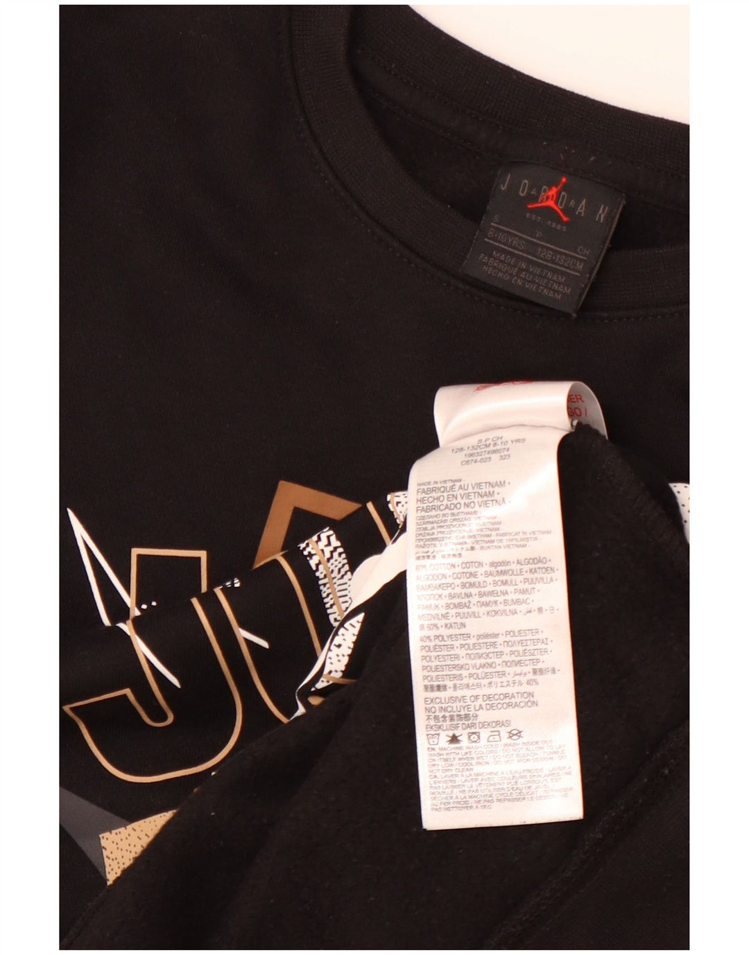 JORDAN Meninos moletom gráfico jumper 8-9 anos pequeno algodão preto