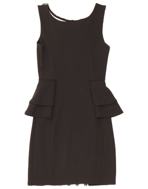 Quiz Vestido feminino sem mangas Peplum UK 8 pequeno poliéster preto Paisley
