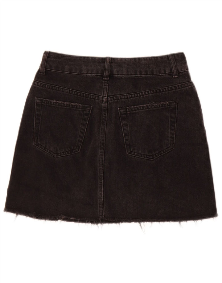 Saia jeans feminina Topshop UK 8 pequena W26 algodão preto